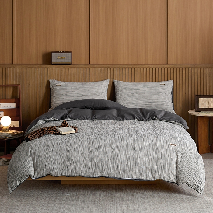 91家纺网 家纺一手货源 找家纺 安莱生活 2025 全棉立体色织提花四件套 摩卡黑