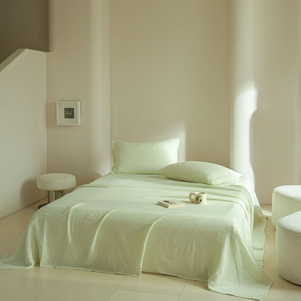 简纯主义 2025新款全棉有机雾感纱双层皱皱纱系列单床单绿豆