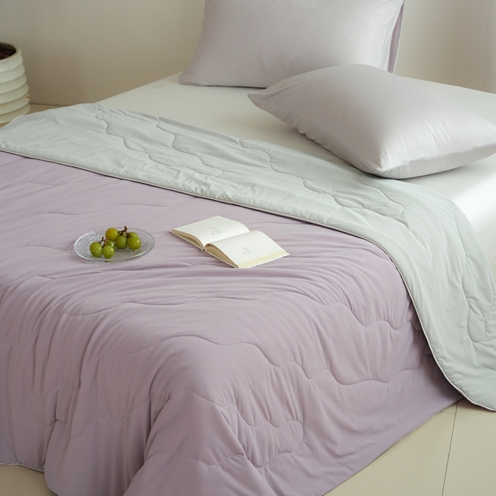 91家纺网 家纺一手货源 找家纺 丽卡家纺2025新款好爽鸭锦氨凉感夏被子被芯 藕紫+浅灰