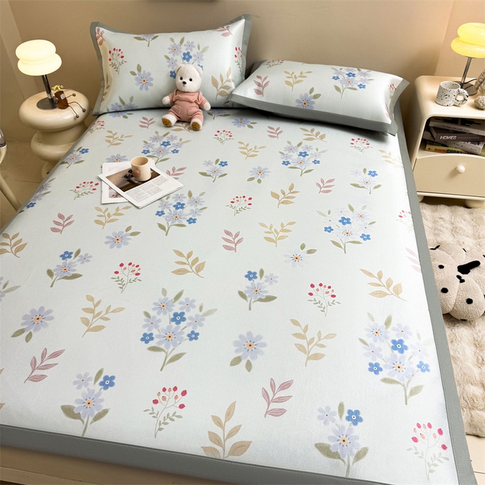 91家纺网 家纺一手货源 找家纺 雯豆2025夏季新品冰藤印花凉席三件套平铺绑带款冰丝凉席三件套 冰藤席-绑带款-花都丽影