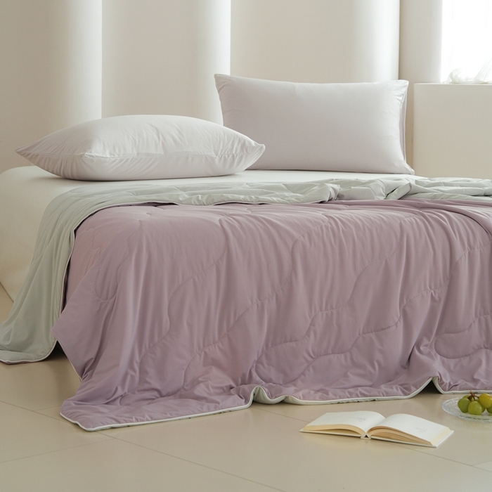 91家纺网 家纺一手货源 找家纺 丽卡家纺2025新款好爽鸭锦氨凉感夏被子被芯 藕紫+浅灰
