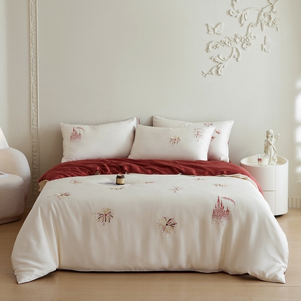 风向标2025新款60S兰精天丝绣花四件套 烂漫花火-红