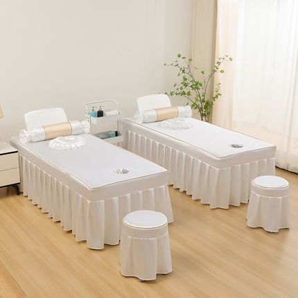 芙怡 2025春夏新款8028款冰丝绒美 容床罩-一字绣系列 一字绣-白色