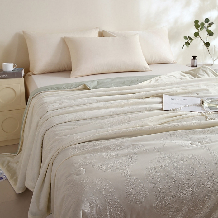 91家纺网 家纺一手货源 找家纺 品乐家纺 2025新款凉感A类可水洗抗菌冰冰被夏被夏凉被空调被被子被芯 冰冰被米纹+绿