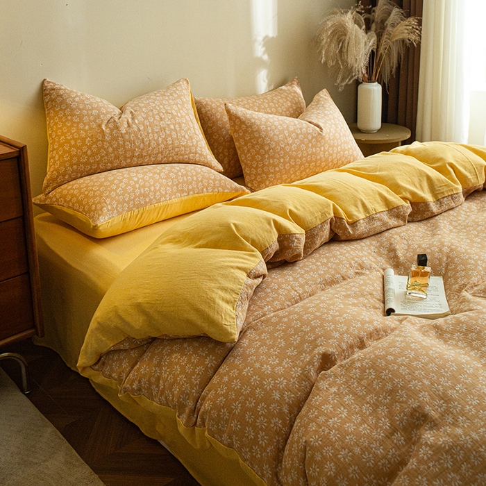 91家纺网 家纺一手货源 找家纺 2025新款A类全棉三层纱四件套 花开