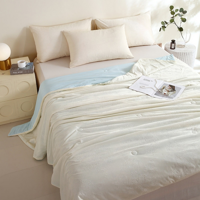 91家纺网 家纺一手货源 找家纺 品乐家纺 2025新款凉感A类可水洗抗菌冰冰被夏被夏凉被空调被被子被芯 冰冰被米纹+蓝