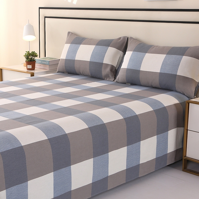 91家纺网 家纺一手货源 找家纺 望淮家纺 2025新款老粗布凉席床单三件套 蓝大格