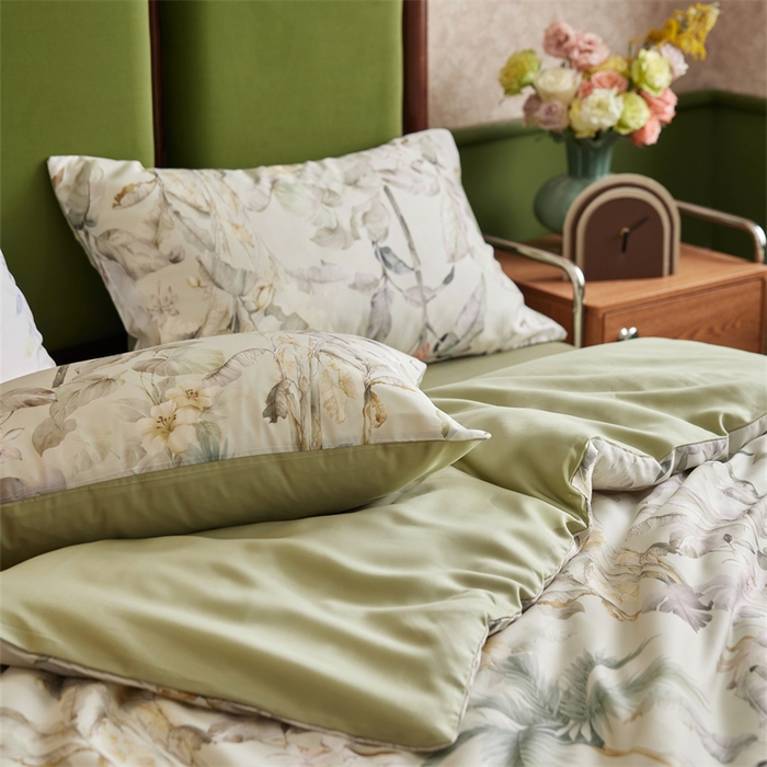 91家纺网 家纺一手货源 找家纺 时年家纺 2025新款莱赛尔天丝印花系列四件套栖鸣