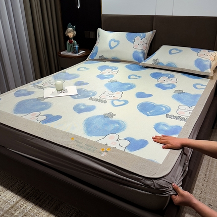 91家纺网 家纺一手货源 找家纺 （总）摩妮卡 2025新款数码印花凉席冰藤席床笠款三件套