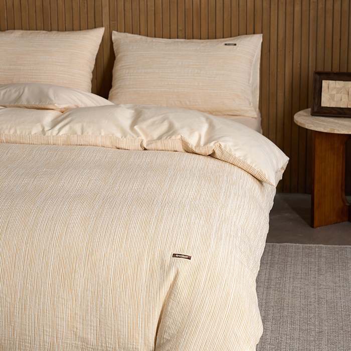 91家纺网 家纺一手货源 找家纺 安莱生活 2025 全棉立体色织提花四件套 摩卡黄