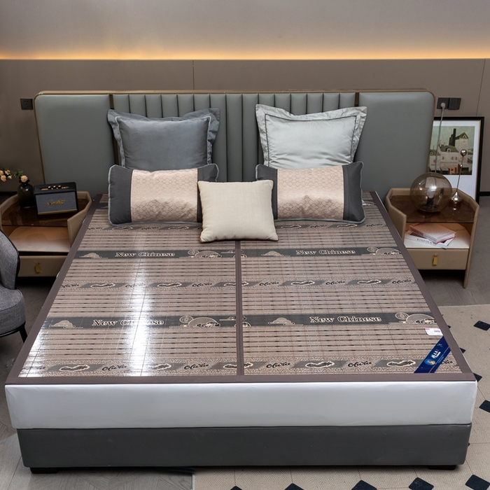 91家纺网 家纺一手货源 找家纺 苏迪凉席竹席2025新款竹席凉席冰丝席碳化双面印花藤草席 北欧印象-灰