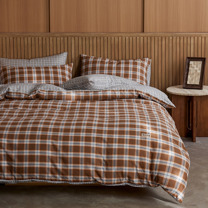 91家纺网 家纺一手货源 找家纺 安莱生活 2025 全棉双层纱苏格兰格纹系列四件套 套格