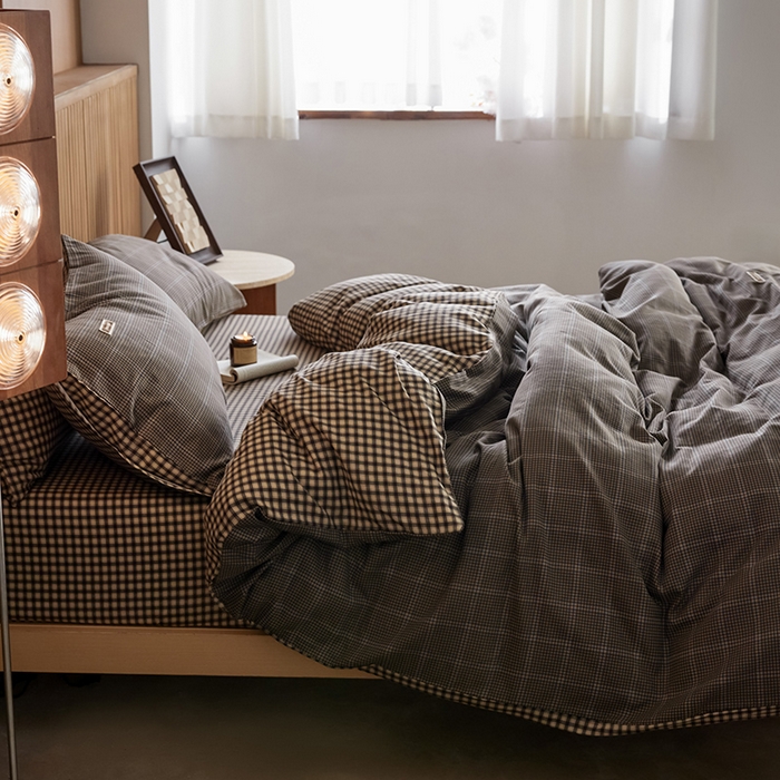 91家纺网 家纺一手货源 找家纺 安莱生活 2025 全棉双层纱苏格兰格纹系列四件套 格林格