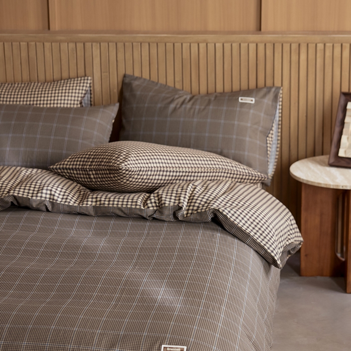 91家纺网 家纺一手货源 找家纺 安莱生活 2025 全棉双层纱苏格兰格纹系列四件套 格林格