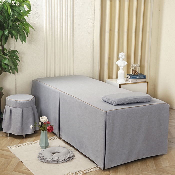 91家纺网 家纺一手货源 找家纺 芙怡 2025春夏新款8023款棉麻绒贴花美 容床罩-花漾系列 花漾-灰