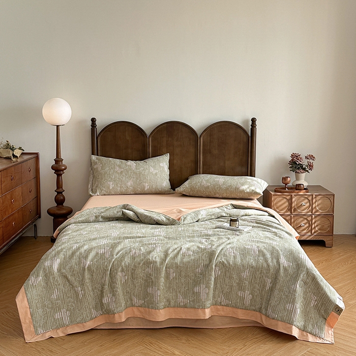 91家纺网 家纺一手货源 找家纺 吾诺 2025 全棉色织提花三层纱大豆夏被全棉夏被子被芯空调被夏凉被 蝶舞-绿