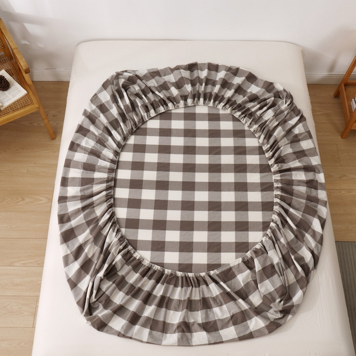 91家纺网 家纺一手货源 找家纺 柠萌家居 2025新款A类全棉色织水洗棉单床笠 灰中格