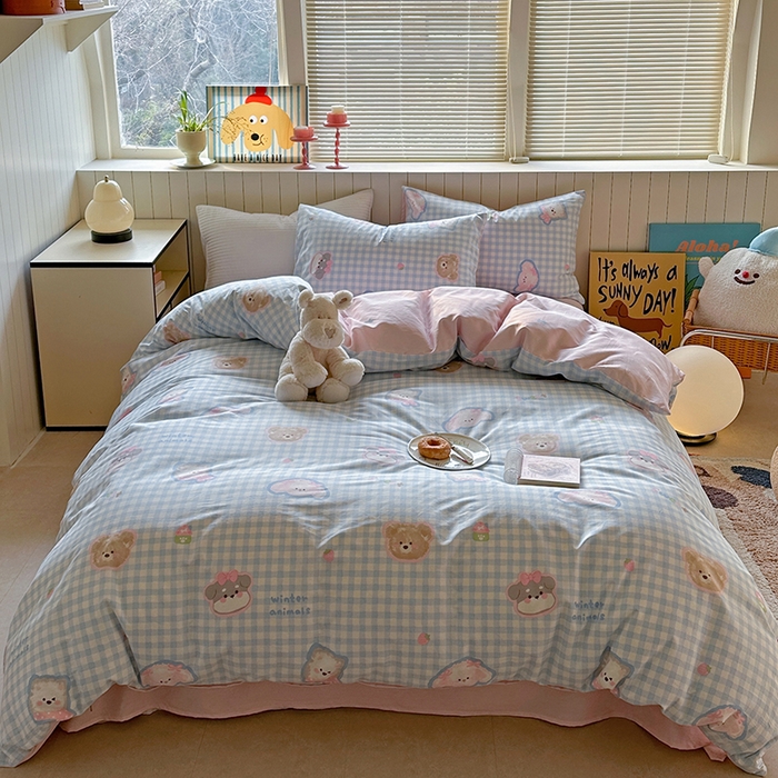 91家纺网 家纺一手货源 找家纺 麦伦家居 2025新品 全棉卡通小清新跑量款系列四件套 甜蜜小狗