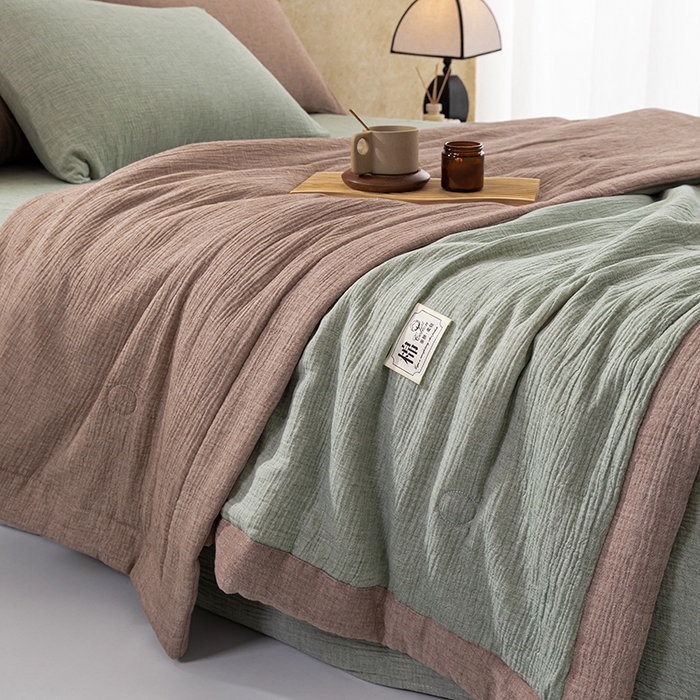 91家纺网 家纺一手货源 找家纺 吾诺 2025 纯色全棉泡泡双层纱夏被大豆夏被子被芯夏被四件套夏凉被空调被 森林绿