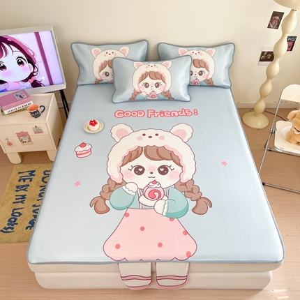 91家纺网 家纺一手货源 找家纺 莱米家纺 2025新款大版数码碳光冰丝席 宝石少女