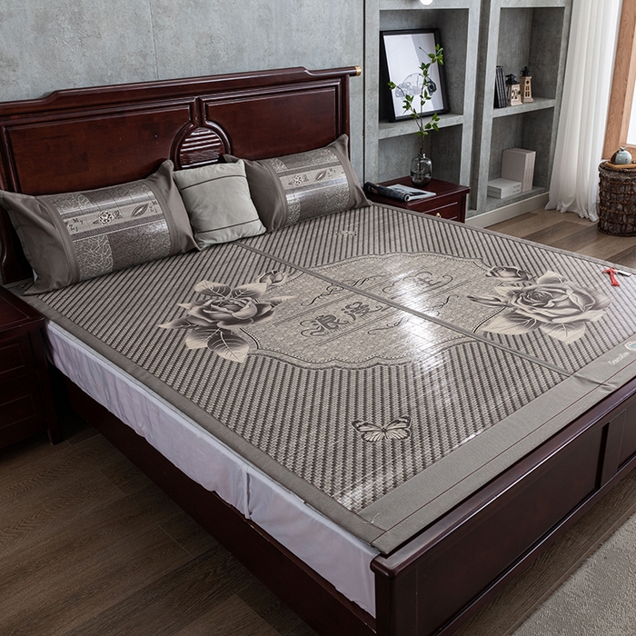 91家纺网 家纺一手货源 找家纺 苏迪凉席竹席2025新款竹席凉席冰丝席碳化双面印花藤草席 浪漫一生 灰