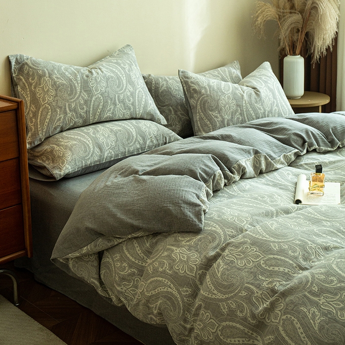 91家纺网 家纺一手货源 找家纺 2025新款A类全棉三层纱四件套 轩谷幽兰