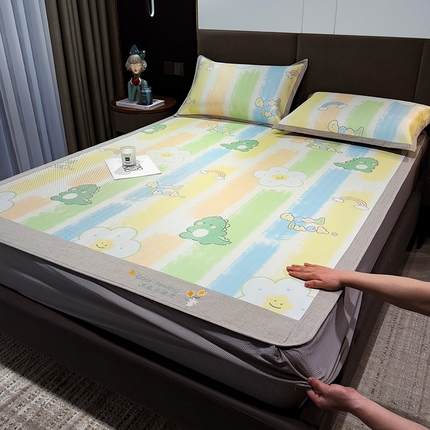 91家纺网 家纺一手货源 找家纺 （总）摩妮卡 2025新款数码印花凉席冰藤席床笠款三件套