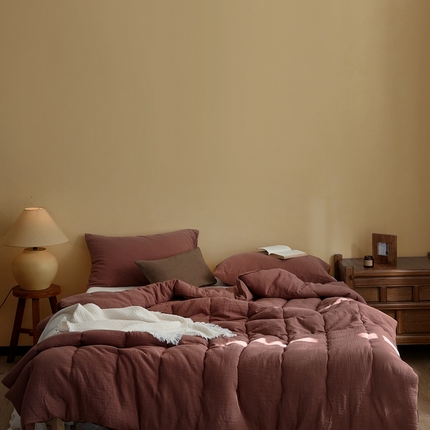 子和家居 2025全棉千鸟格双层纱大豆被 红色