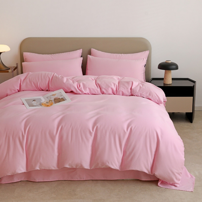 91家纺网 家纺一手货源 找家纺 2025年纯色双拼60支纯棉被套 白桃粉