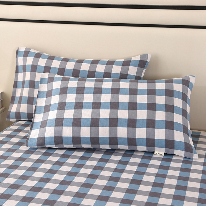 91家纺网 家纺一手货源 找家纺 望淮家纺 2025新款老粗布凉席床单三件套 小蓝格