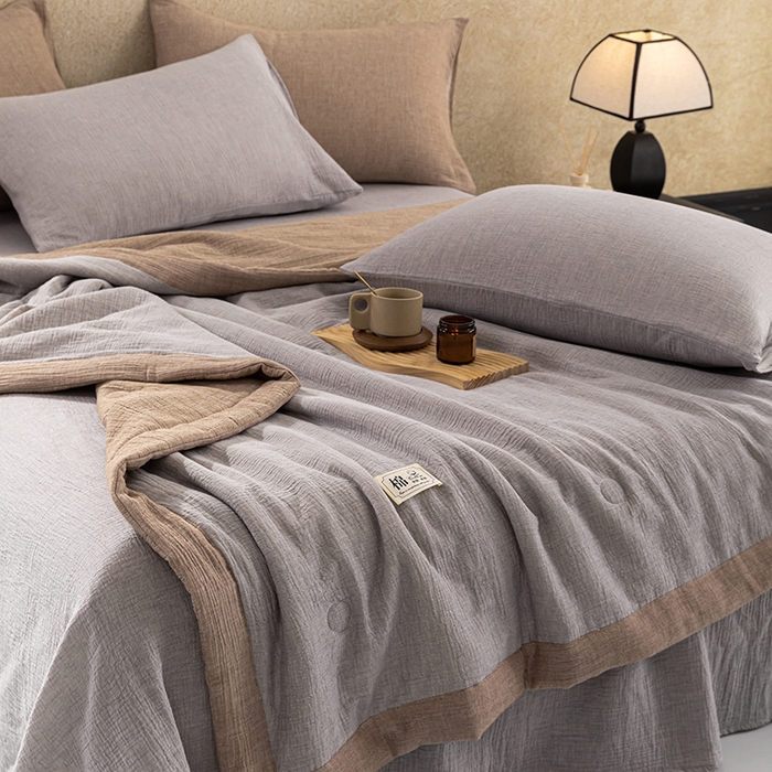 91家纺网 家纺一手货源 找家纺 吾诺 2025 纯色全棉泡泡双层纱夏被大豆夏被子被芯夏被四件套夏凉被空调被 泡沫灰