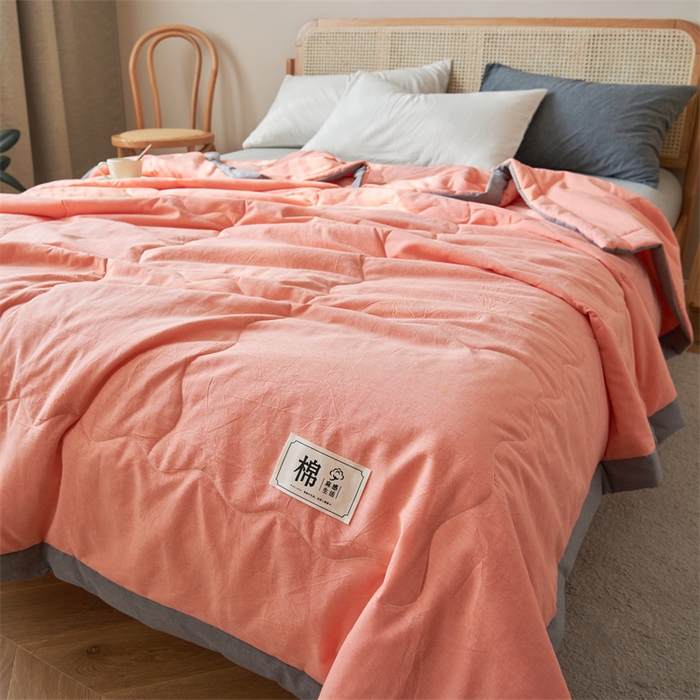 91家纺网 家纺一手货源 找家纺 金鹰 2025新款A类纯棉水洗棉色织棉花夏被全棉空调被夏凉被 活力橙