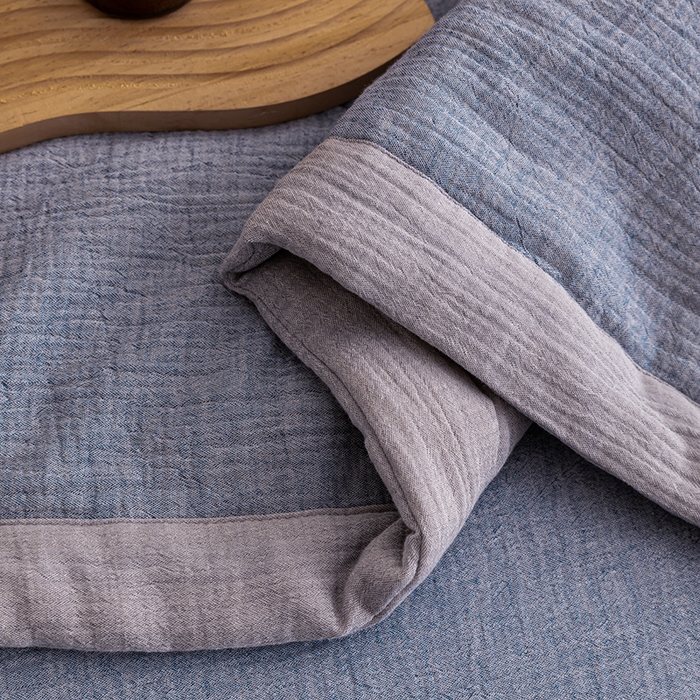 91家纺网 家纺一手货源 找家纺 吾诺 2025 纯色全棉泡泡双层纱夏被大豆夏被子被芯夏被四件套夏凉被空调被 复古蓝