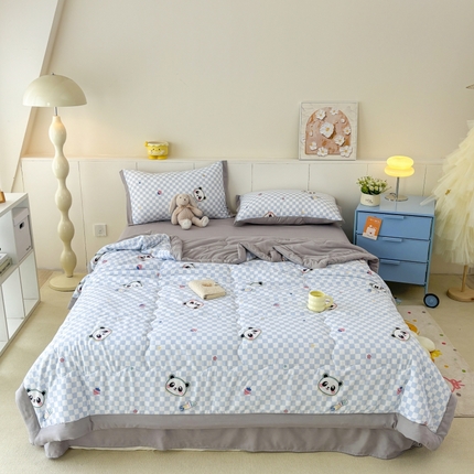 梦舒羽2025新款小清新系列水洗棉夏被 棋盘小熊