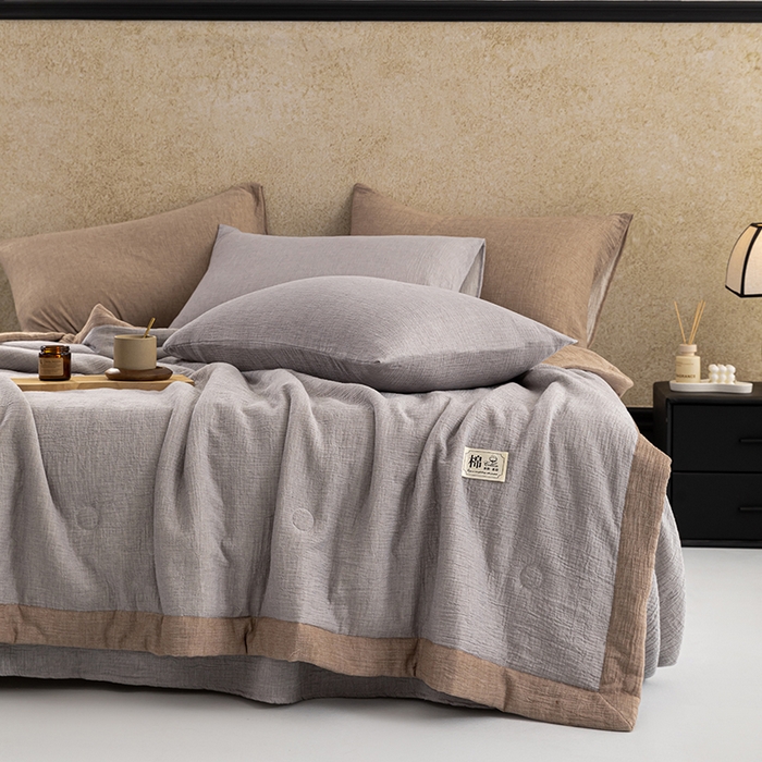 91家纺网 家纺一手货源 找家纺 吾诺 2025 纯色全棉泡泡双层纱夏被大豆夏被子被芯夏被四件套夏凉被空调被 泡沫灰