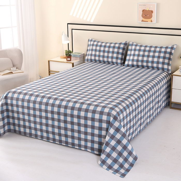 91家纺网 家纺一手货源 找家纺 望淮家纺 2025新款老粗布凉席床单三件套 小蓝格