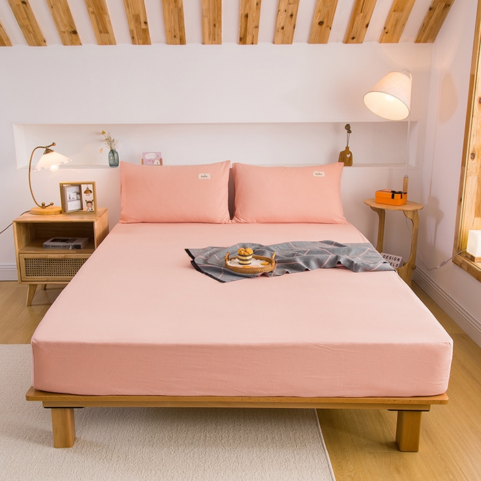 91家纺网 家纺一手货源 找家纺 柠萌家居 2025新款A类全棉色织水洗棉单床笠 玉色