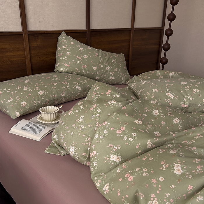 91家纺网 家纺一手货源 找家纺 优品阁  2025新款A类全棉有氧双层纱四件套 浅汐