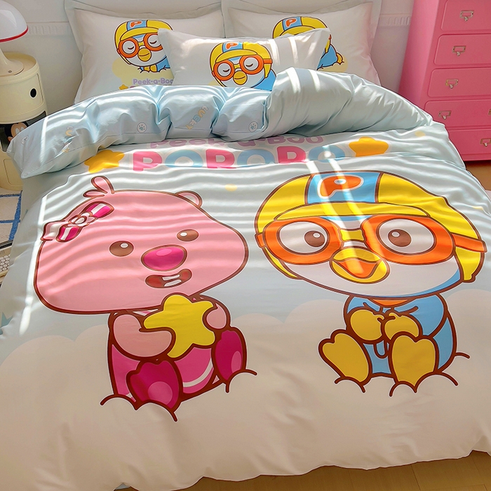 91家纺网 家纺一手货源 找家纺 浩诚 2025新款啵乐乐正版授权全棉纯棉四件套 开心伙伴