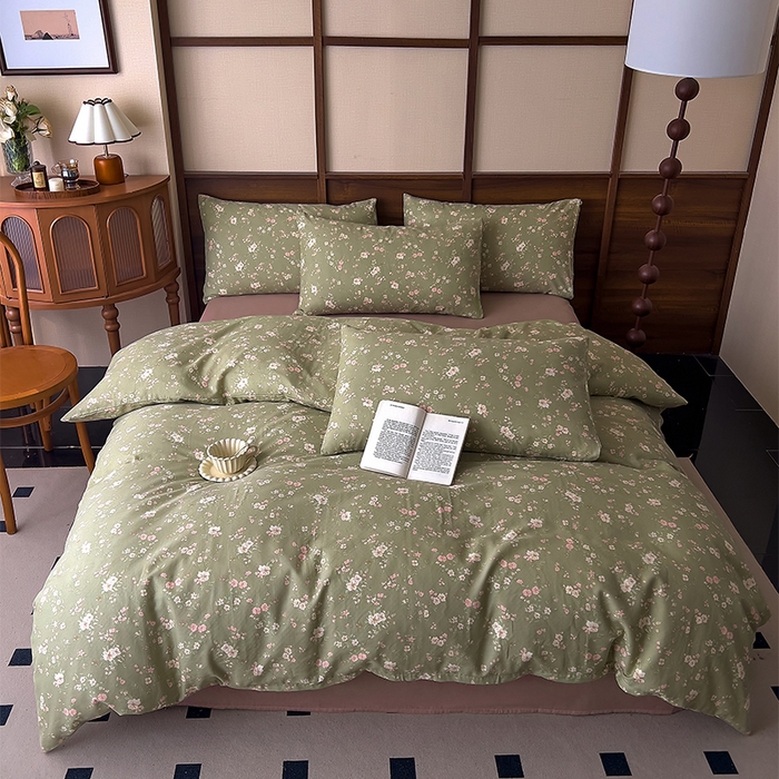 91家纺网 家纺一手货源 找家纺 优品阁  2025新款A类全棉有氧双层纱四件套 浅汐