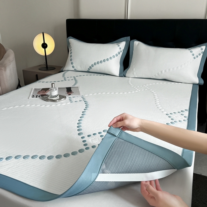 91家纺网 家纺一手货源 找家纺 慕尚家纺 2025新款泡泡大PE提花软席 小圆点 白蓝