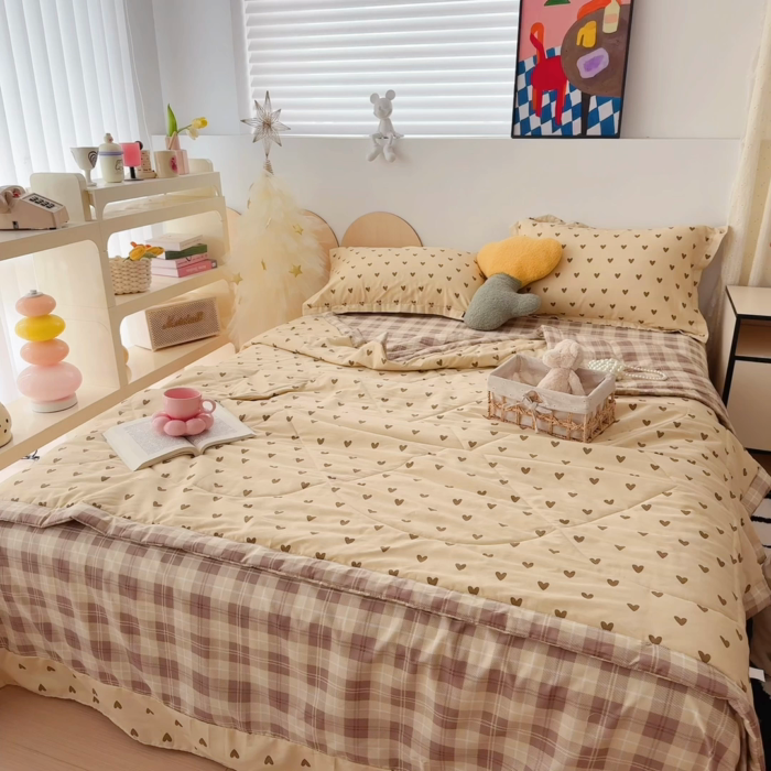 91家纺网 家纺一手货源 找家纺 于果 2025新款全棉纯棉夏被夏凉被空调被四件套 满心欢喜