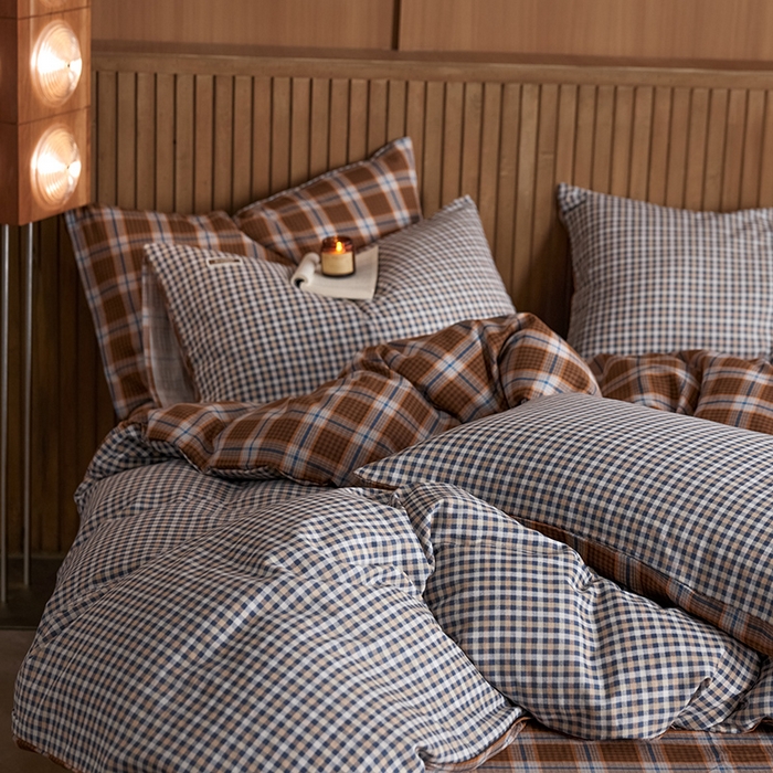 91家纺网 家纺一手货源 找家纺 安莱生活 2025 全棉双层纱苏格兰格纹系列四件套 牧人格