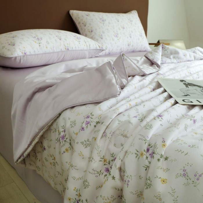 91家纺网 家纺一手货源 找家纺 朵美 2025新款50支天丝印花夏被+夏被四件套 惜春-紫