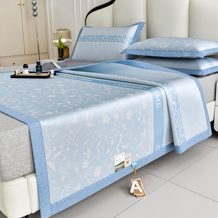 小牛席业 2025新款琉璃叶语-碳光冰丝席系列凉席藤席冰藤席冰丝席竹席空调席乳胶席凉感豆豆席 蓝色