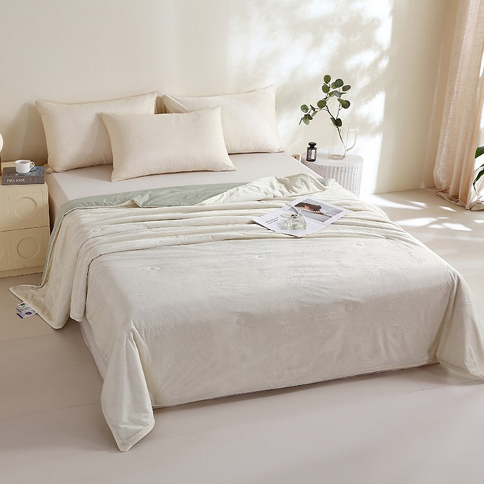 91家纺网 家纺一手货源 找家纺 品乐家纺 2025新款凉感A类可水洗抗菌冰冰被夏被夏凉被空调被被子被芯 冰冰被米纹+绿