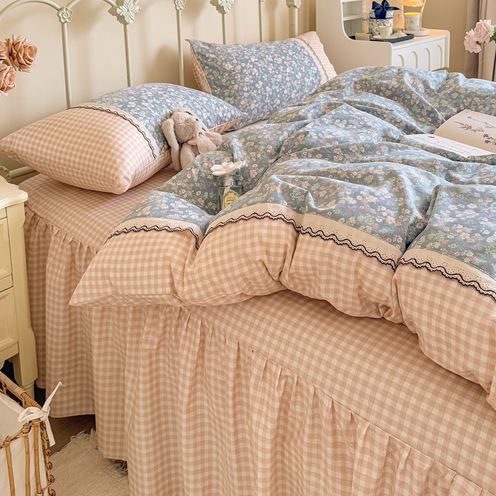 91家纺网 家纺一手货源 找家纺 安莱生活 2025 全棉小碎花刺绣花边款四件套 晨曦