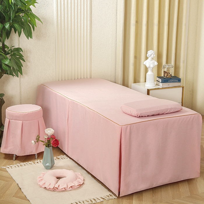 91家纺网 家纺一手货源 找家纺 芙怡 2025春夏新款8023款棉麻绒美 容床罩-花颜系列 花颜-粉