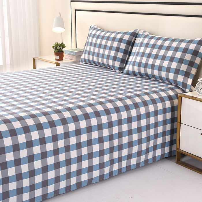 91家纺网 家纺一手货源 找家纺 望淮家纺 2025新款老粗布凉席床单三件套 小蓝格