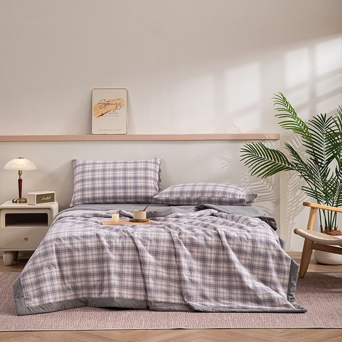 91家纺网 家纺一手货源 找家纺 吾诺 2025 全棉色织水洗棉夏被大豆夏被四件套被子被芯空调被夏凉被 雅调灰